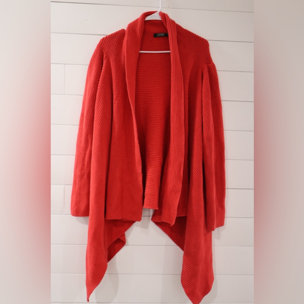 Lauren Ralph Lauren Red Draped Open‎ Front Cardigan Boho Lightweight OS